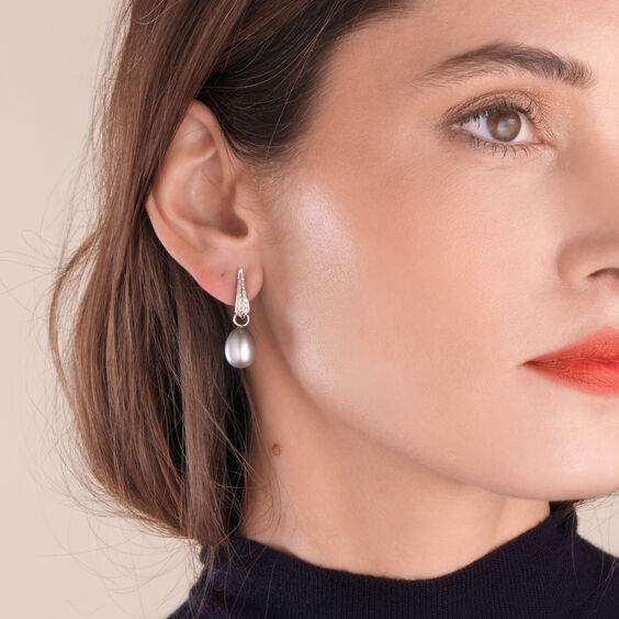 18ct White Gold Diamond Grey Pearl Earrings | Annoushka jewelley